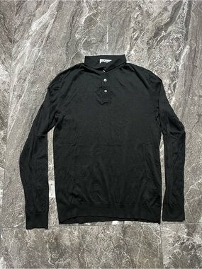 COS Shirt Mens S Small Black 100% Merino Wool Long Sleeve Slim Fit Knit Polo